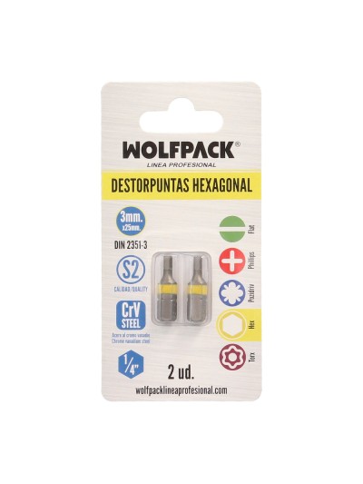 Puntas Destornillador Hexagonal 3,0 mm. (2 Piezas). Acero S2 al Cromo Vanadio. Puntas Hexagonales, Destorpuntas,