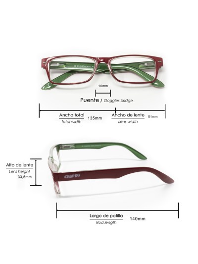 Gafas Lectura Kansas Rojo / Verde. Aumento +3,0 Gafas De Vista, Gafas De Aumento, Gafas Visión Borrosa