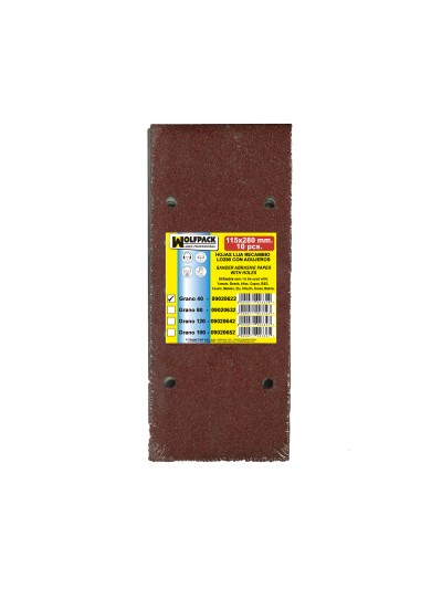Lija Recambio Con Velcro 115x280 mm. con Agujeros Grano  40 (10 Piezas)