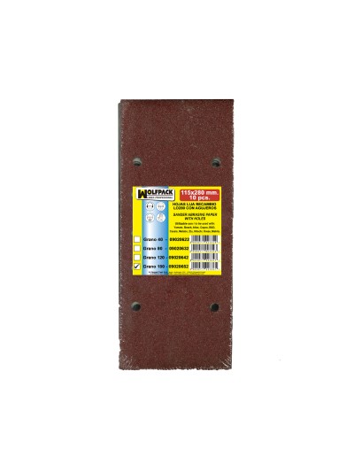 Lija Recambio Con Velcro 115x280 mm. con Agujeros Grano  180 (10 Piezas)