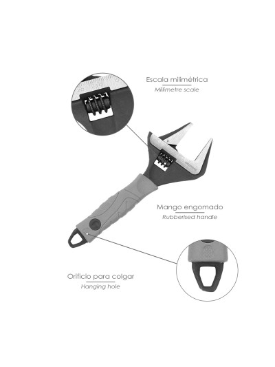 Llave Ajustable Gran Apertura Compact. Cromo Vanadio 6" Llave Inglesa, Llave De Expansion, Llave Gran Apertura