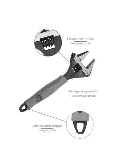 Llave Ajustable Gran Apertura Compact. Cromo Vanadio 8" Llave Inglesa, Llave De Expansion, Llave Gran Apertura