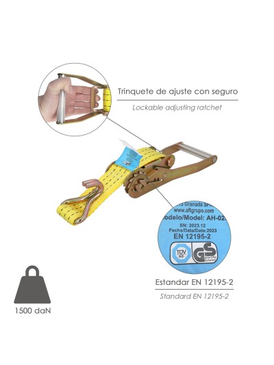 Cinta De Amarre Con Ratchet 9 metros x 50 mm. Trinquete Metalico Automatico, Cincha, Eslinga Mercancia, Correa Sujeción
