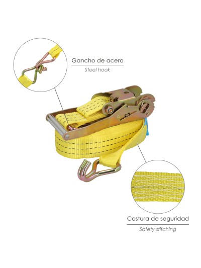 Cinta De Amarre Con Ratchet 9 metros x 50 mm. Trinquete Metalico Automatico, Cincha, Eslinga Mercancia, Correa Sujeción