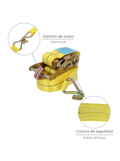 Cinta De Amarre Con Ratchet 6 metros x 38 mm. Trinquete Metalico Automatico, Cincha, Eslinga Mercancia, Correa Sujeción