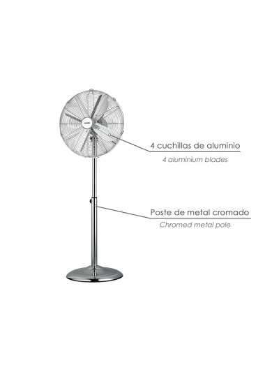 Ventilador Pie Ø 44,5 cm. Altura 130 cm. 60 watt. Ventilador oscilante. Ventilador Pie silencioso. Circulador de aire.