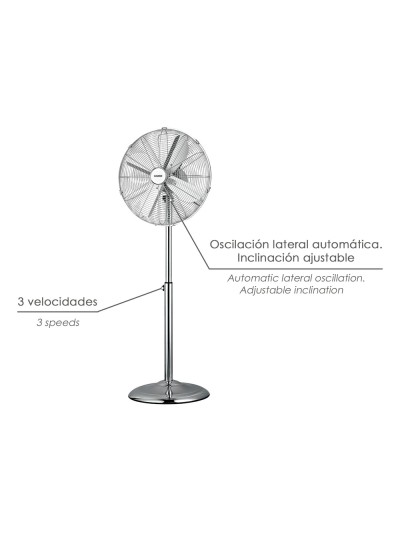 Ventilador Pie Ø 44,5 cm. Altura 130 cm. 60 watt. Ventilador oscilante. Ventilador Pie silencioso. Circulador de aire.