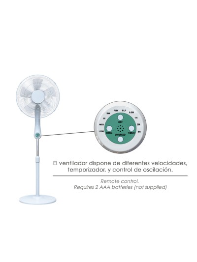Ventilador Suelo Silencioso Con Mando. Ø 43 cm. Altura 140cm. 55 watt. 55 watt. Ventilador programable. Ventilador oscilante.