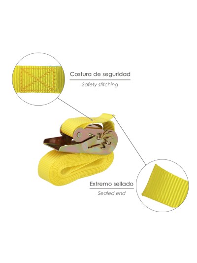 Cinta De Amarre Con Ratchet 4 metros x 25 mm. Trinquete Metalico Automatico, Cincha, Eslinga Mercancia, Correa Sujeción