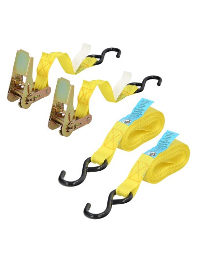 Cinta De Amarre Con Ratchet 4 metros x 25 mm. Trinquete Metalico Automatico, Cincha, Eslinga Mercancia, Correa Sujeción (Pack 2)