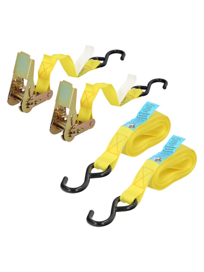 Cinta De Amarre Con Ratchet 4 metros x 25 mm. Trinquete Metalico Automatico, Cincha, Eslinga Mercancia, Correa Sujeción (Pack 2)