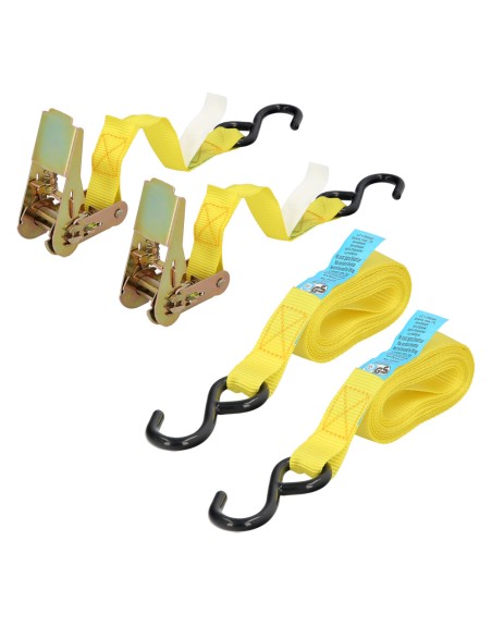 Cinta De Amarre Con Ratchet 4 metros x 25 mm. Trinquete Metalico Automatico, Cincha, Eslinga Mercancia, Correa Sujeción (Pack 2)