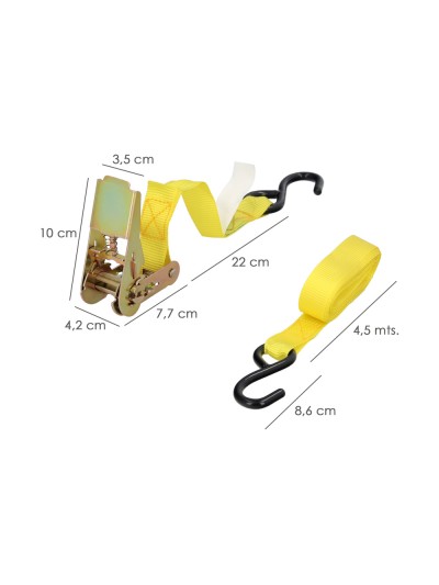 Cinta De Amarre Con Ratchet 4 metros x 25 mm. Trinquete Metalico Automatico, Cincha, Eslinga Mercancia, Correa Sujeción (Pack 2)
