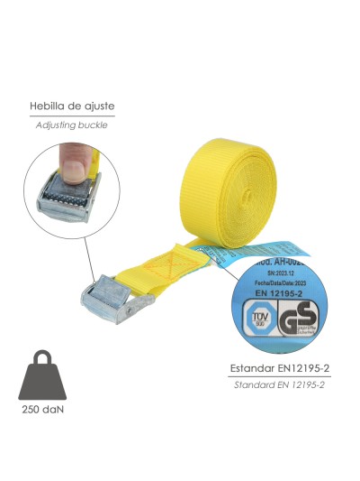 Cinta De Amarre Con Trinquete 4,5 metros x 25 mm.(2 Unidades) Trinquete Metalico Automatico, Cincha, Eslinga, Correa Sujeción