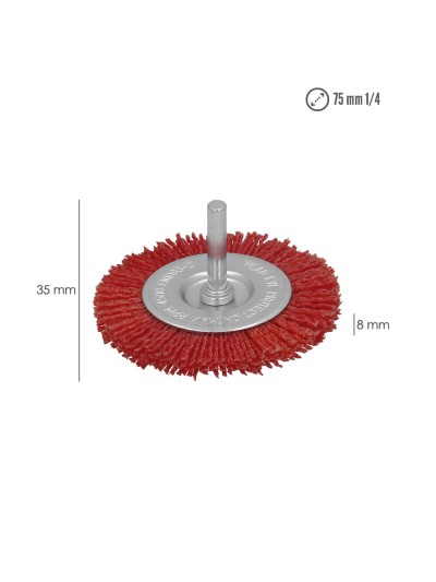 Cepillo Nylon Disco Ø 75 mm. 1/4". Lijar y Pulir Madera, Metal, Acero Inoxidable, Cepillo Taladro, Cepillo Pulir, Cepillo Lijar