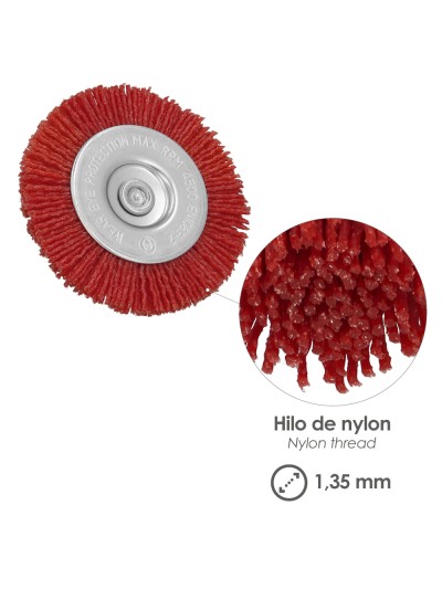 Cepillo Nylon Disco Ø 75 mm. 1/4". Lijar y Pulir Madera, Metal, Acero Inoxidable, Cepillo Taladro, Cepillo Pulir, Cepillo Lijar
