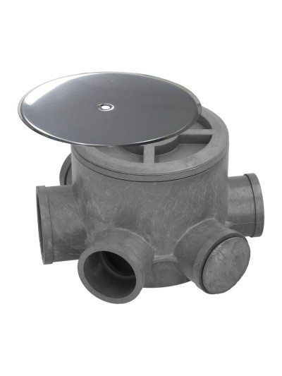 Bote Sifónico PVC Tuberias Ø 110 mm. Salidas Ø 50 y 40 mm. Altura 105 mm.