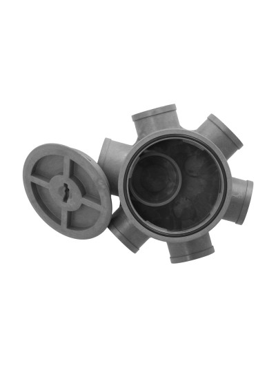 Bote Sifónico PVC Tuberias Ø 110 mm. Salidas Ø 50 y 40 mm. Altura 105 mm.