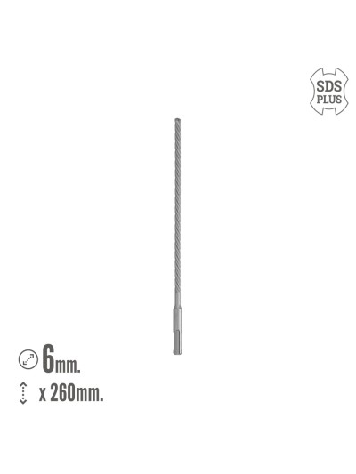 Broca Sds Plus 8 Filos Cortantes Especial Para Hormigon Armado Ø 6 x 260 mm. Broca Paredes, Broca Cimientos, Broca Muros