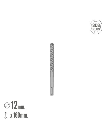 Broca Sds Plus 8 Filos Cortantes Especial Para Hormigon Armado Ø 12 x 160 mm. Broca Paredes, Broca Cimientos, Broca Muros