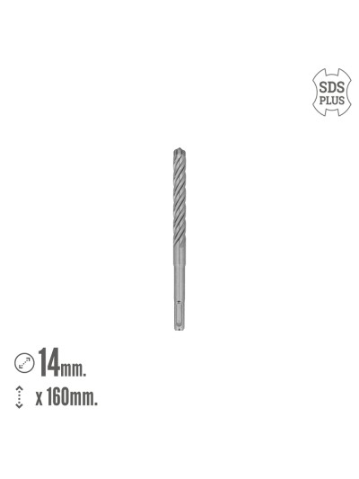 Broca Sds Plus 8 Filos Cortantes Especial Para Hormigon Armado Ø 14 x 160 mm. Broca Paredes, Broca Cimientos, Broca Muros