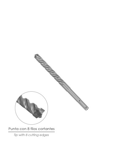 Broca Sds Plus 8 Filos Cortantes Especial Para Hormigon Armado Ø 14 x 160 mm. Broca Paredes, Broca Cimientos, Broca Muros