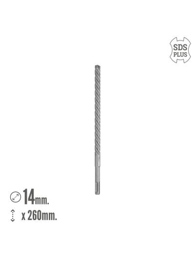 Broca Sds Plus 8 Filos Cortantes Especial Para Hormigon Armado Ø 14 x 260 mm. Broca Paredes, Broca Cimientos, Broca Muros