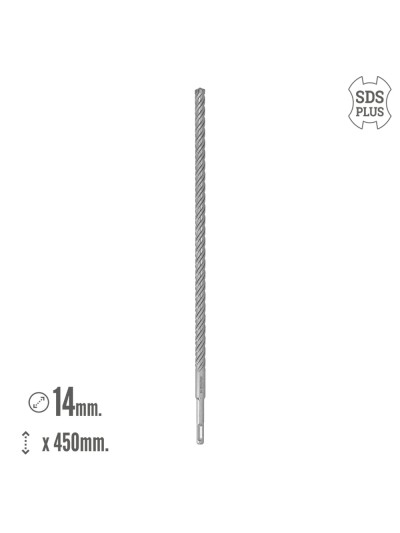 Broca Sds Plus 8 Filos Cortantes Especial Para Hormigon Armado Ø 14 x 450 mm. Broca Paredes, Broca Cimientos, Broca Muros