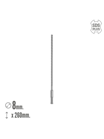 Broca Sds Plus 8 Filos Cortantes Especial Para Hormigon Armado Ø 8 x 260 mm. Broca Paredes, Broca Cimientos, Broca Muros