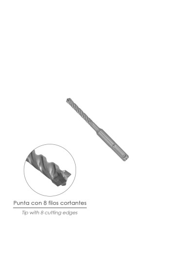 Broca Sds Plus 8 Filos Cortantes Especial Para Hormigon Armado Ø 8 x 110 mm. Broca Paredes, Broca Cimientos, Broca Muros