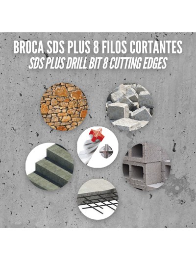 Broca Sds Plus 8 Filos Cortantes Especial Para Hormigon Armado Ø 8 x 210 mm. Broca Paredes, Broca Cimientos, Broca Muros