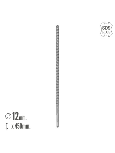 Broca Sds Plus 8 Filos Cortantes Especial Para Hormigon Armado Ø 12 x 450 mm. Broca Paredes, Broca Cimientos, Broca Muros
