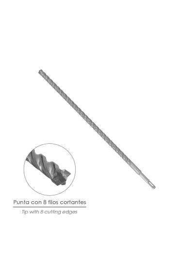 Broca Sds Plus 8 Filos Cortantes Especial Para Hormigon Armado Ø 12 x 450 mm. Broca Paredes, Broca Cimientos, Broca Muros