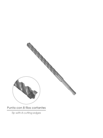 Broca Sds Plus 8 Filos Cortantes Especial Para Hormigon Armado Ø 14 x 210 mm. Broca Paredes, Broca Cimientos, Broca Muros