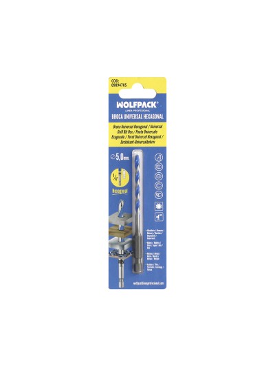 Broca Universal Hexagonal  Ø 5,0 mm. (Blister 1 Pieza) Broca Azulejos, Cerámica, Mármol, Hormigón, Metal, Madera, Plástico