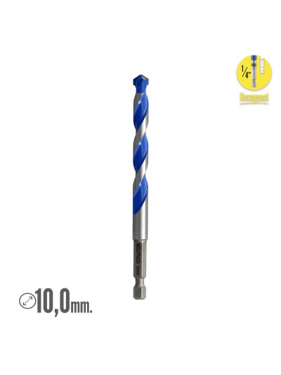 Broca Universal Hexagonal  Ø 10,0 mm. (Blister 1 Pieza) Broca Azulejos, Cerámica, Mármol, Hormigón, Metal, Madera, Plástico