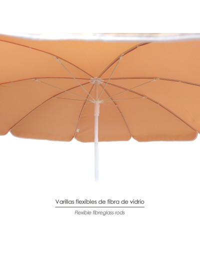 Sombrilla Playa Acero / Poliester Ø 160 cm. Naranja . Varillas Fibra De Vidrio.