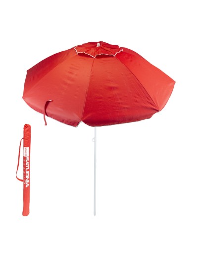 Sombrilla Playa Acero / Poliester Ø 200 cm. Rojo. Varillas Fibra De Vidrio. Sistema Antiviento.
