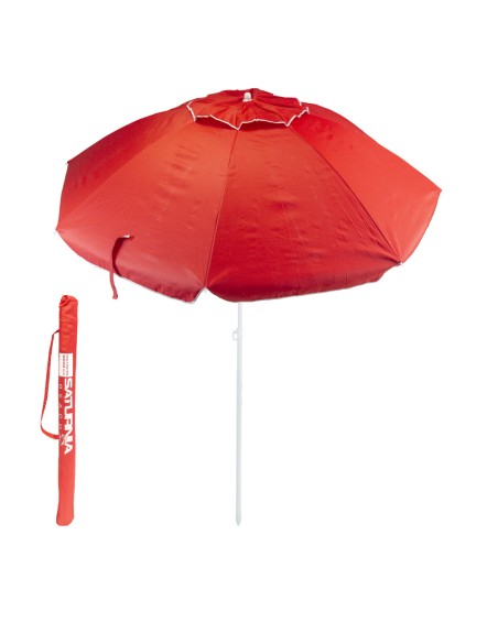 Sombrilla Playa Acero / Poliester Ø 200 cm. Rojo. Varillas Fibra De Vidrio. Sistema Antiviento.
