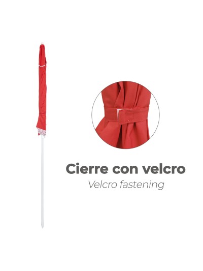 Sombrilla Playa Acero / Poliester Ø 200 cm. Rojo. Varillas Fibra De Vidrio. Sistema Antiviento.