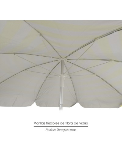 Sombrilla Playa Aluminio / Poliester Ø 180 cm. Amarilla y  Blanca. Varillas Fibra De Vidrio. Protección UV.