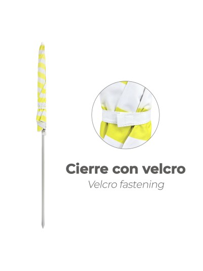 Sombrilla Playa Aluminio / Poliester Ø 180 cm. Amarilla y  Blanca. Varillas Fibra De Vidrio. Protección UV.