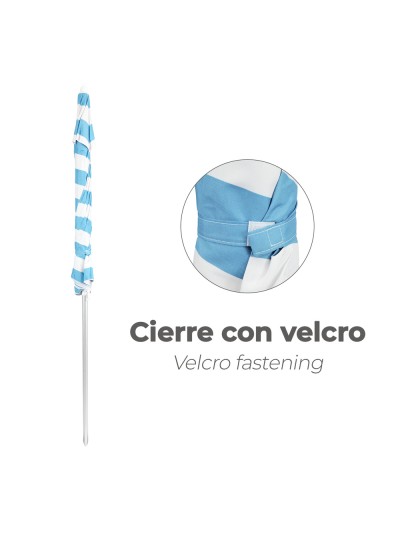 Sombrilla Playa Aluminio / Poliester Ø 200 cm. Azul y  Blanca. Varillas Fibra De Vidrio. Protección Uv. Sistema Antiviento.