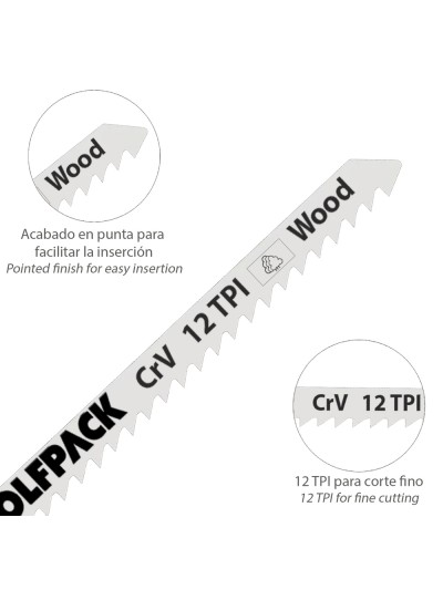 Hojas Sierra Calar Para Madera Corte Fino 5 Piezas. Hoja Cromo Vanadio 58. Vastago T Universal