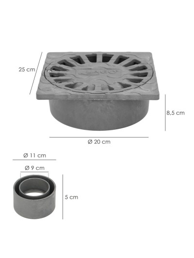 Sumidero Sifónico Pvc  25x25 cm. Salida De Ø 90 / 110 mm. desagüe, Desaguadero, Tragadero, Alcantarilla,