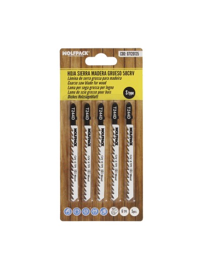 Hojas Sierra Calar Para Madera Corte Grueso 5 Piezas. Hoja Cromo Vanadio 58. Vastago T Universal