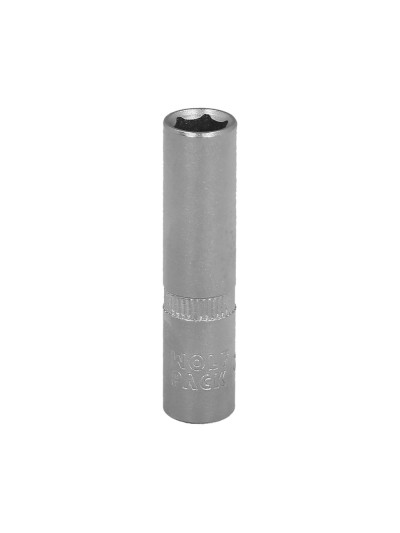 Llave Vaso 1/4" Hexagonal Larga 8 mm. Perfil de 6 caras. Acero Cromo Vanadio, Aristas Redondas