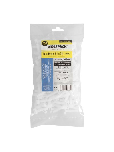 Taco Fijación Brida Nylon Blanco 8 mm. (Bolsa 100 Unidades)