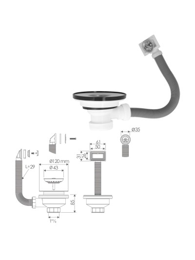 Valvula Fregadero  Ø 115 Mm. 1 1/2"  Altura 40 mm. Con Rebosadero