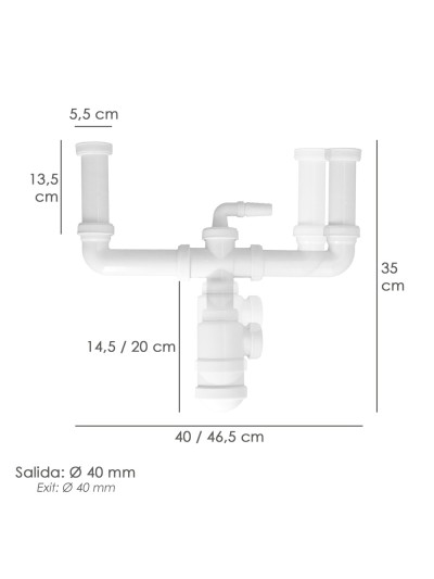 Sifon Doble Extensible Con Botella Salida 1 1/2" Salida Ø 40 mm.